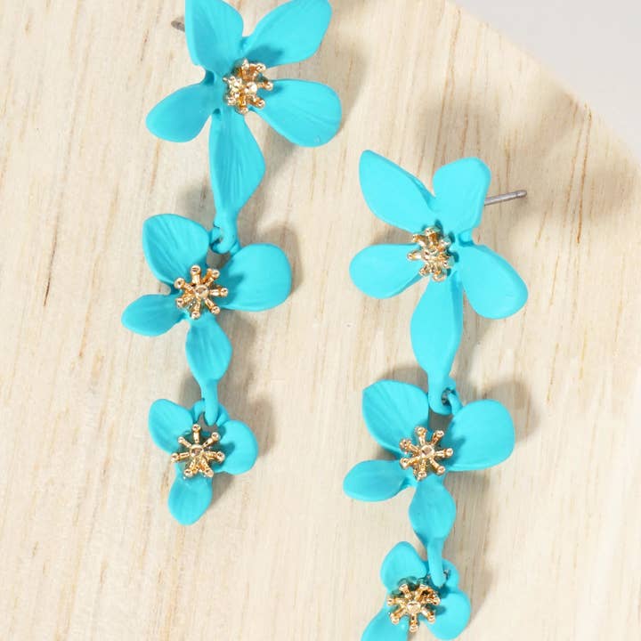 Wild Honey - Wholesale Dangle Earrings - Botanical-Theme Three Graduated Flower Drop Post Earrings0