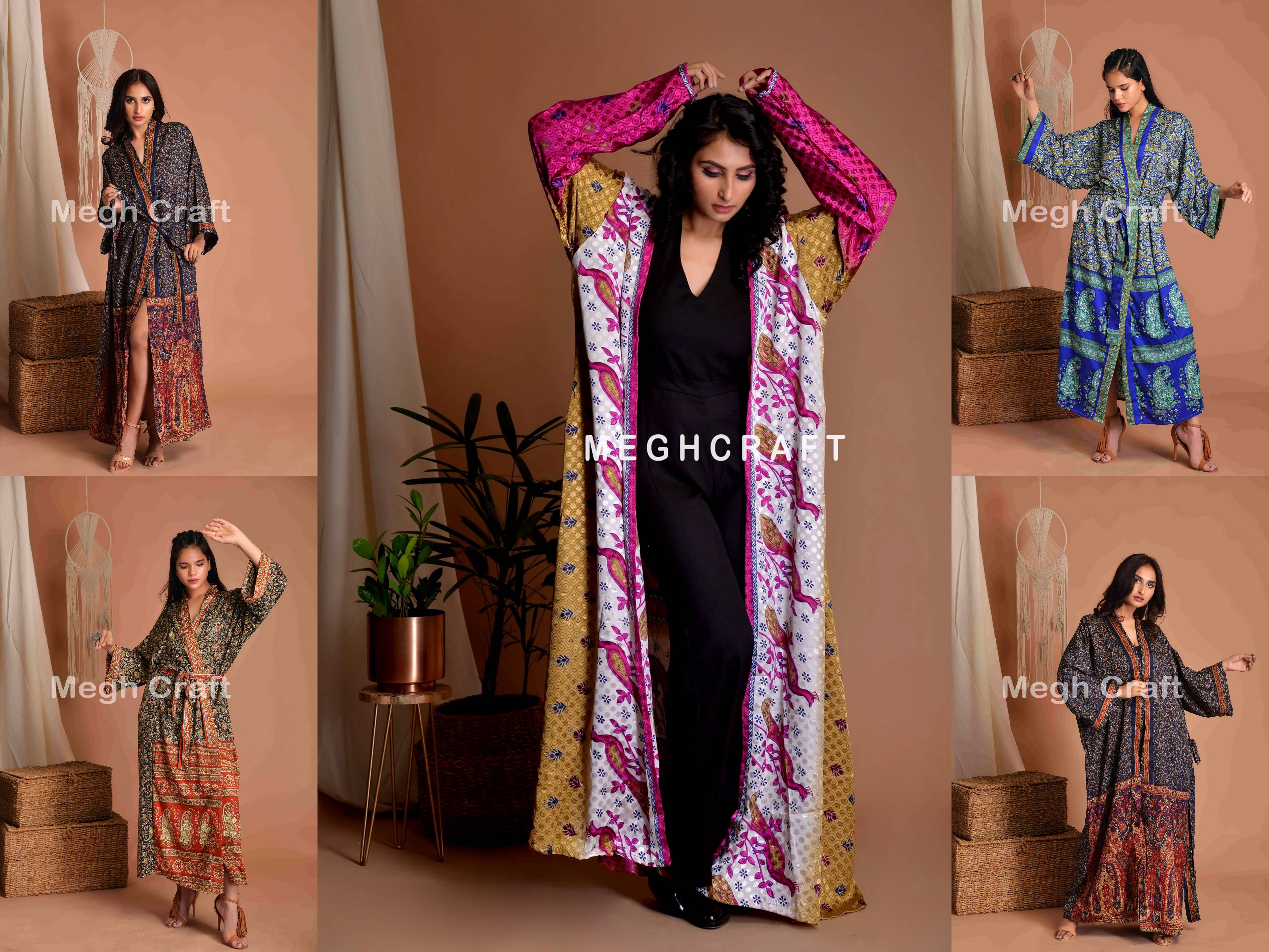 Meghcraft - Wholesale Kimono - Women's - Assorted Recycled Silk Sari Kimono Robe FREE SIZE6