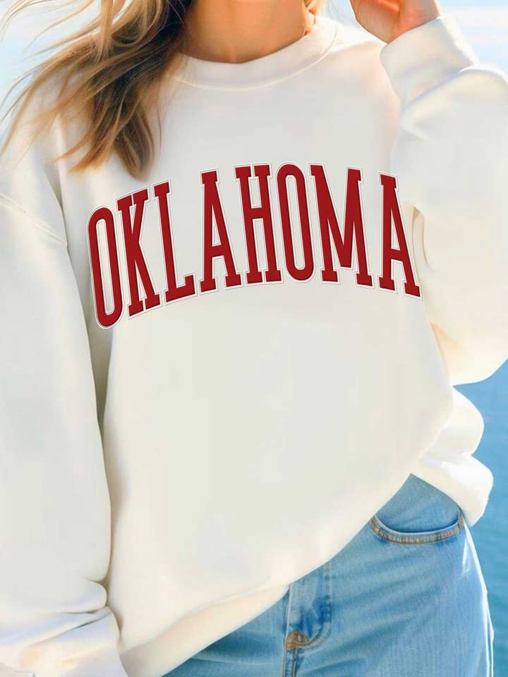 OKLAHOMA PUFF GRAPHIC BRUSHED SWEATSHIRTS for wholesale by Rustee Clothing