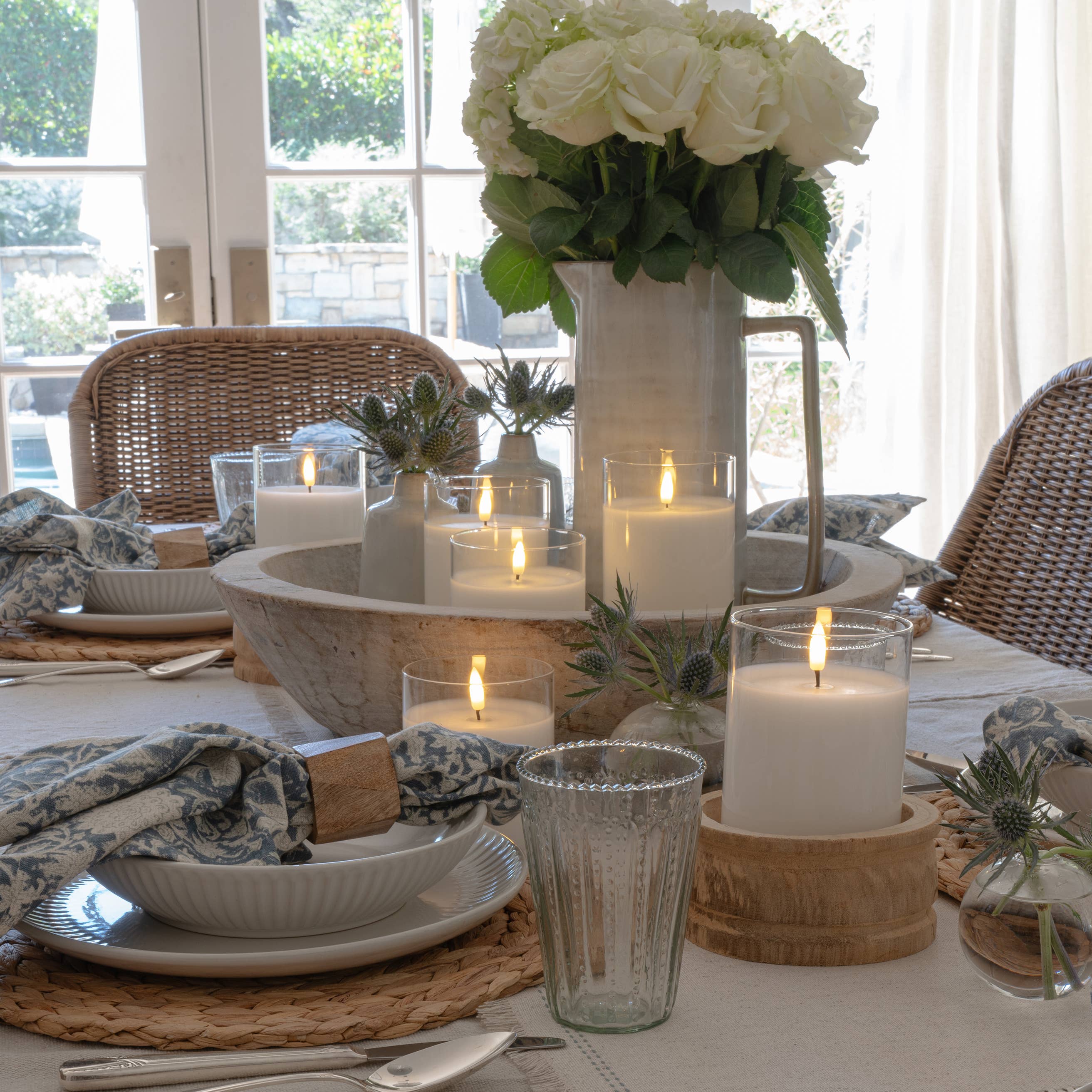 Sandstone & Sage - Wholesale Jar/filled candle - Flameless LED Hurricane Glass Candles - White and Amber3