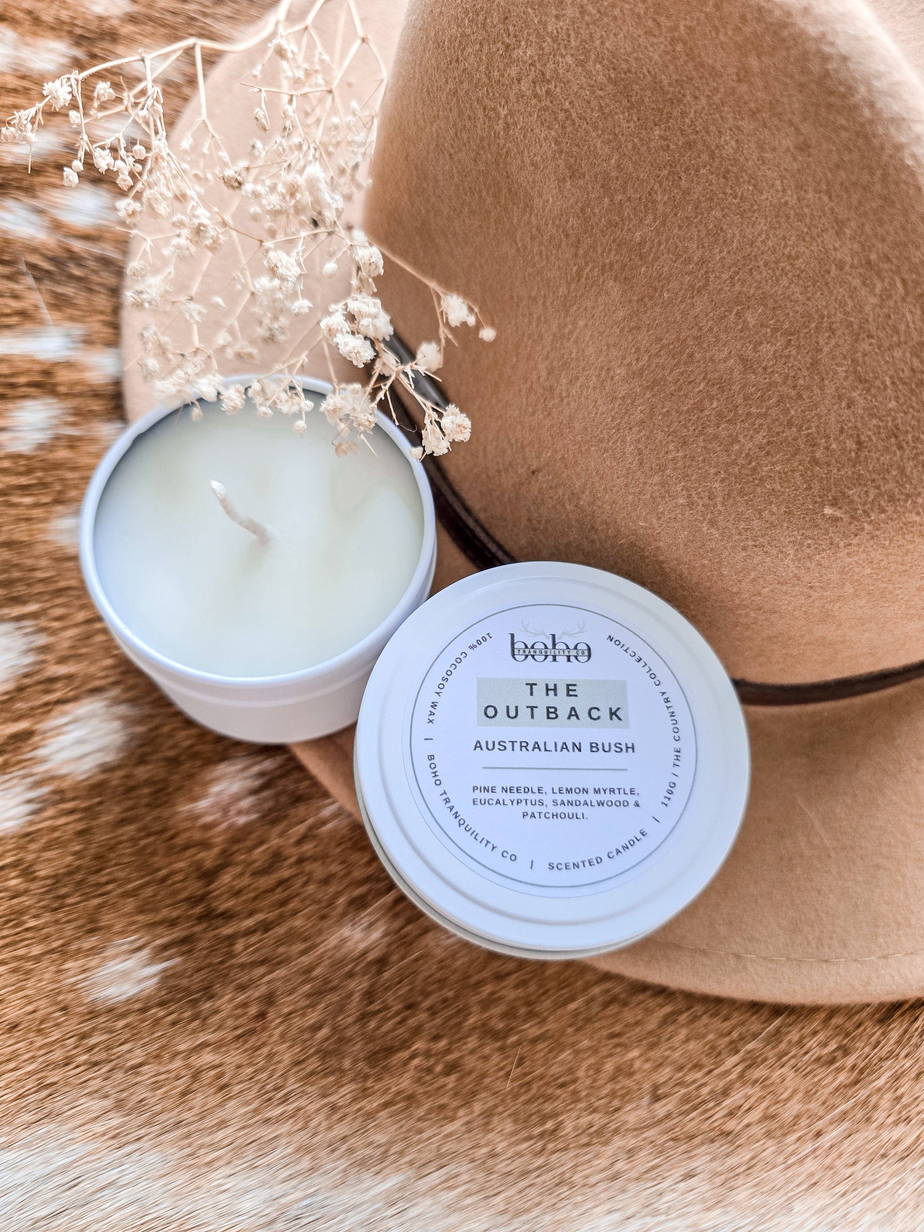 Boho Tranquility Co - Wholesale Travel candles - THE COUNTRY COLLECTION: THE OUTBACK - MINI 4oz CANDLE TIN