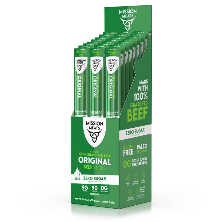 Mission Meats - Wholesale Jerky - Mission Meats Grass Fed Beef Sticks, Original (144 Sticks)