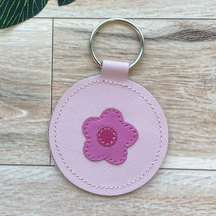 Flower Leather Keychain, Genuine Leather Key Fob for wholesale by Mally Designs