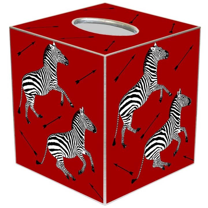 Marye-Kelley - Wholesale Tissue Box - Zebra Trot on Red Tissue Box Cover