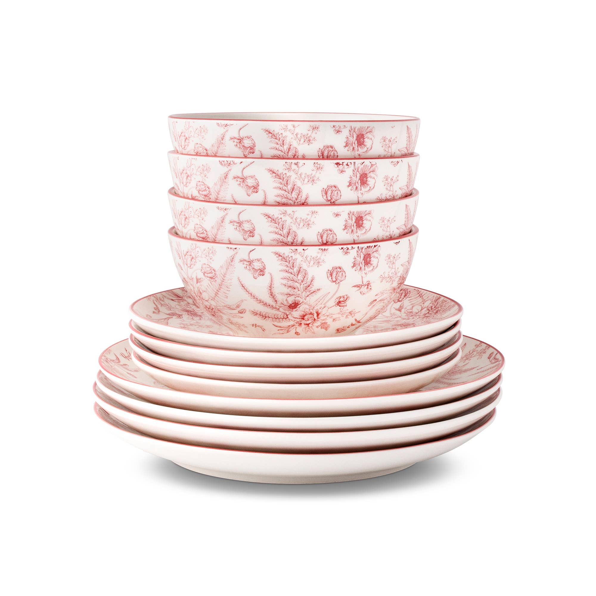 Core Home - Wholesale Dinnerware Set - 12pc Toile Dinnerware Set - Vintage Pink1
