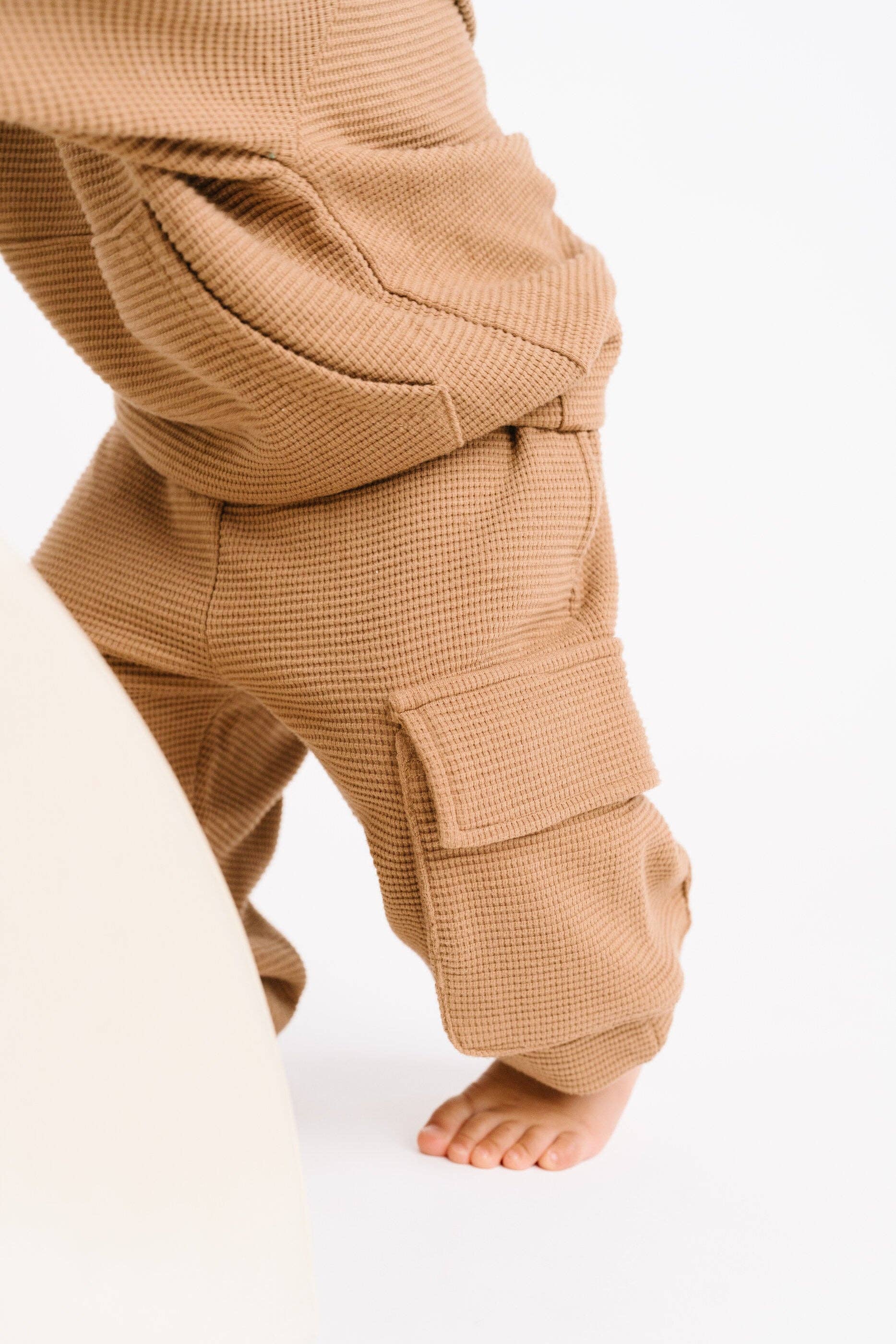 Little One Shop - Wholesale Top & Pant Set - Kids - Toasted Almond Waffle Cargo Set2