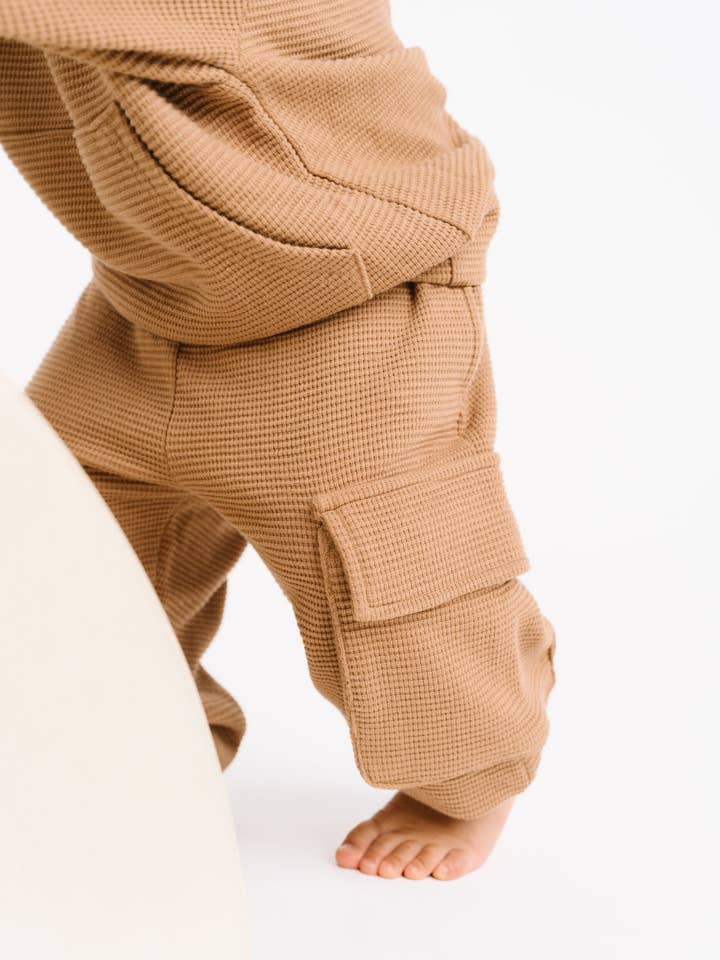 Little One Shop - Wholesale Top & Pant Set - Kids - Toasted Almond Waffle Cargo Set2