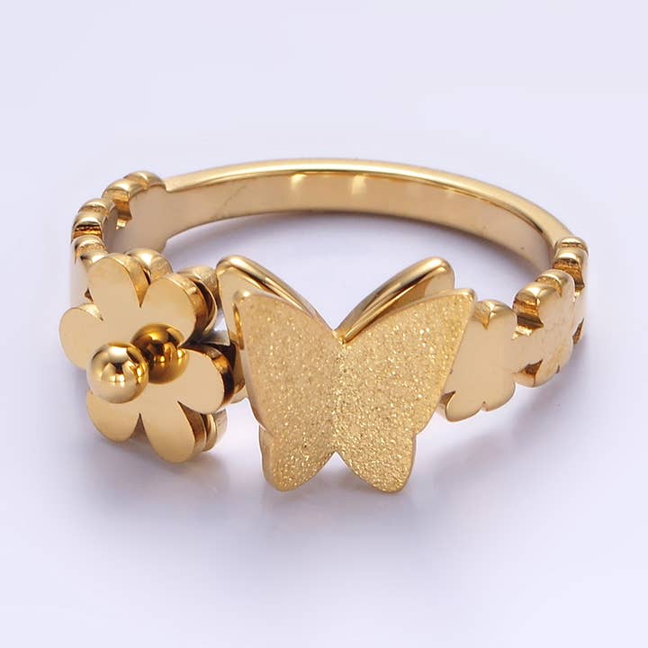 Stainless Steel Butterfly Flower Minimalist Ring | U051 U052 for wholesale by Aim Eternal
