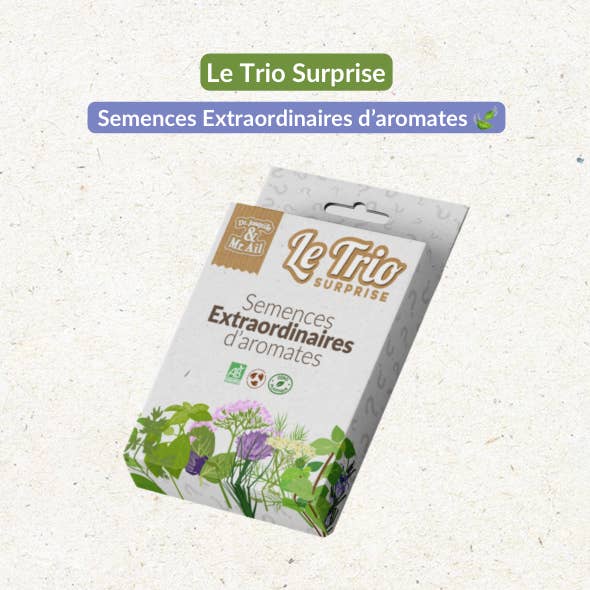 Trio surprise - Les aromates extraordinaires - 3 sachets de pour la vente par Dr. Jonquille & Mr. Ail