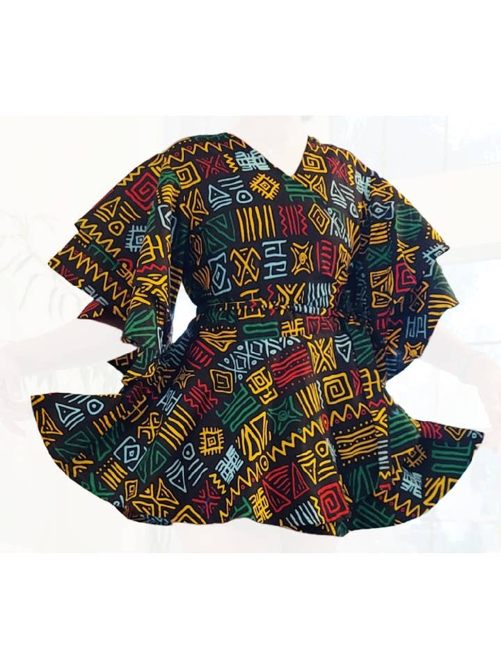 India Batik – Großhandel Set aus Oberteil und Hose (NICHT Loungewear) – Damen – Palazzo Hosen- und Wickelbluse - Schwarz/Rasta