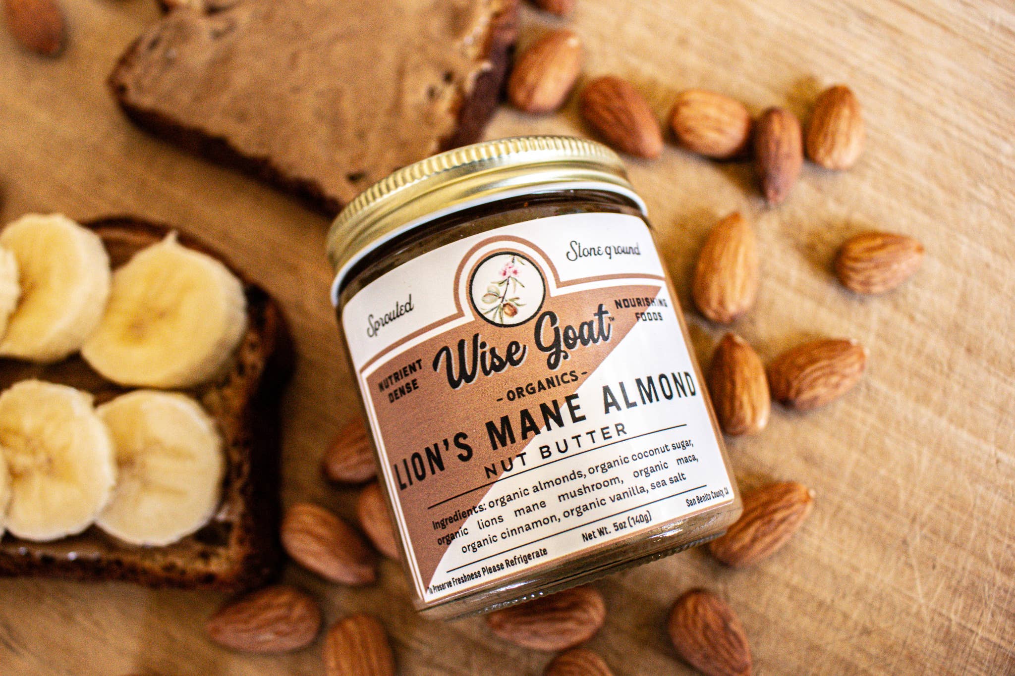 Wise Goat Organics LLC - Wholesale Nut Butter - Lion's Mane Almond Butter1