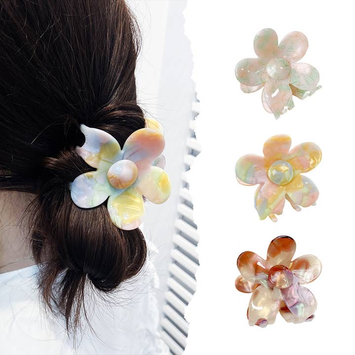 ACCITY - Wholesale Hair Clip - Women's - 2.7"IN FLOWERS TORTOISE SHELL HAIR CLAW CLIPS_CWAHA0383