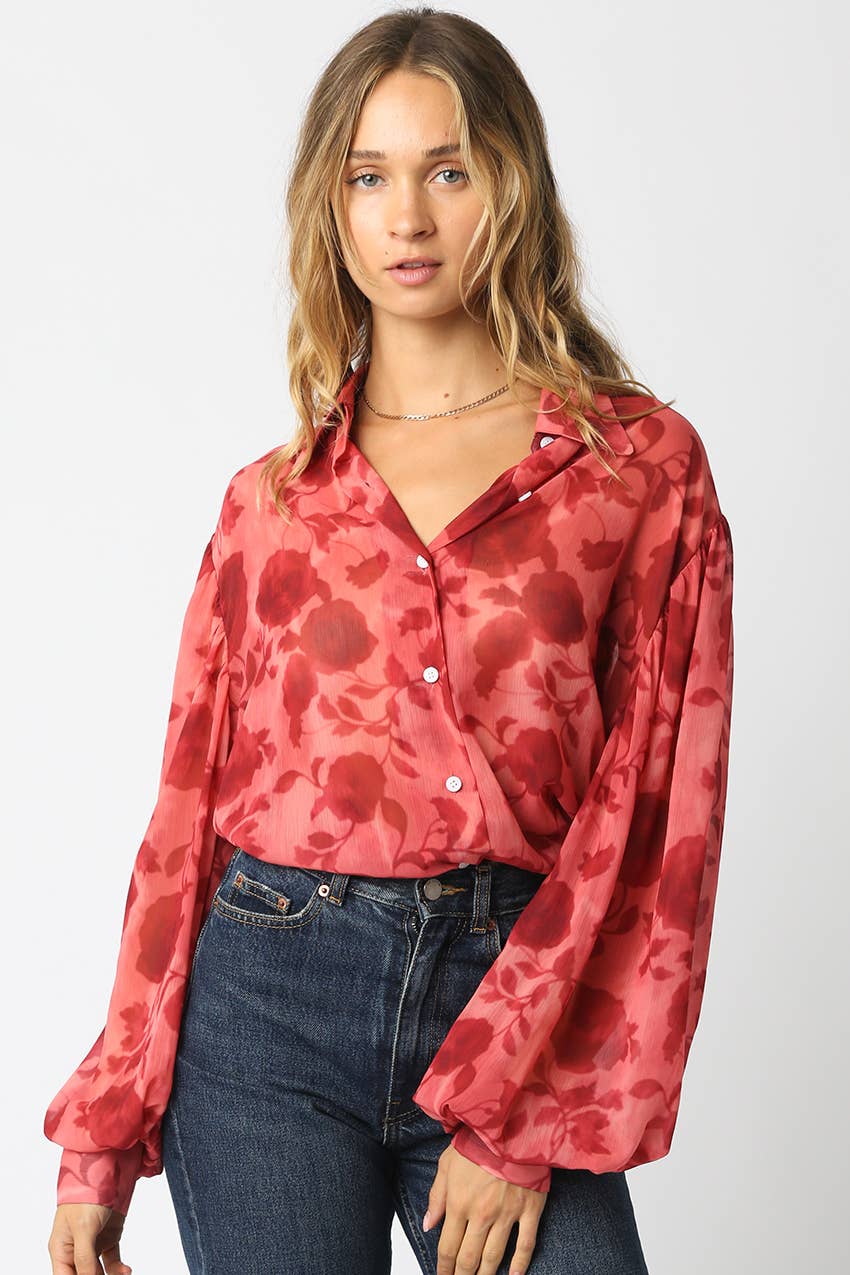 Rosa Rojo Camisa Floral Carla de venta al por mayor en Faire0