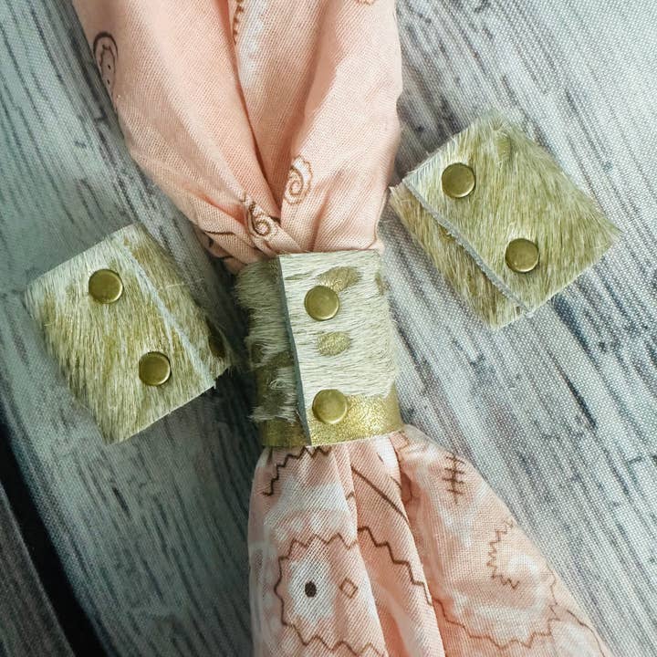 Boots Are My Roots - Wholesale Bandana - Women's - Gold Metallic Cowhide Bandana Slides 1