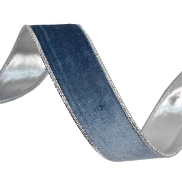 David Christopher's Collection - Wholesale Ribbon - Gift Wrapping - Bluish Gray Velvet Ribbon w/ Silver lame backing 1.5" x 10yd