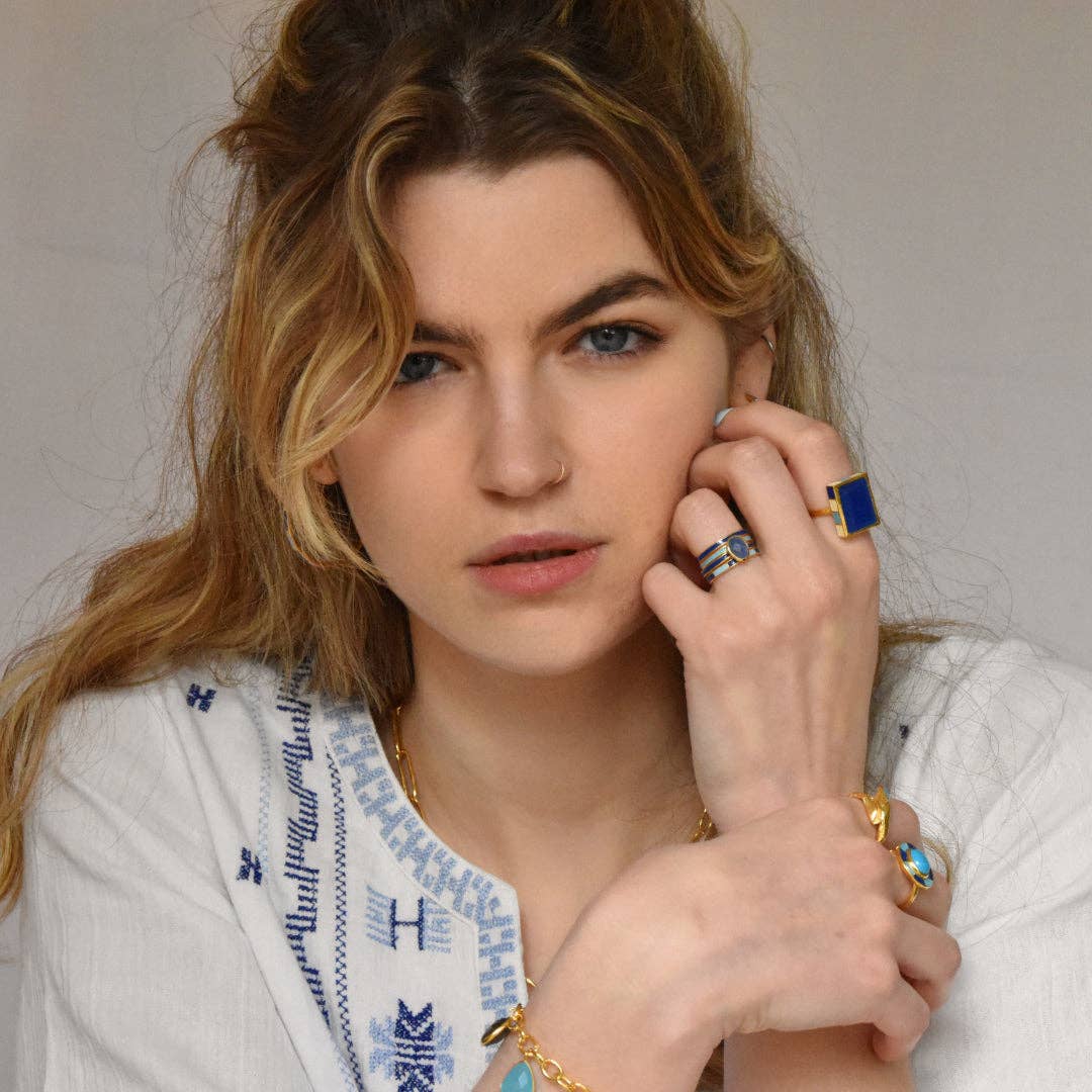 Gem Bazaar Jewellery – wholesale Band/Stackad Ring – Frutti Blue Ring i 18k guld och ljusblå emalj7