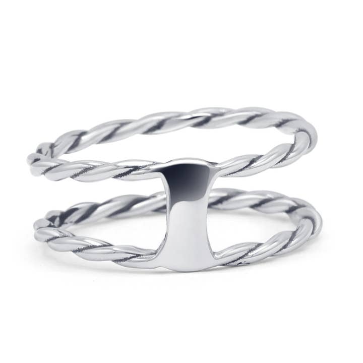 Plata de ley. Anillo de Cuerda Doble Retorcida Oxidado de venta al por mayor en Faire2