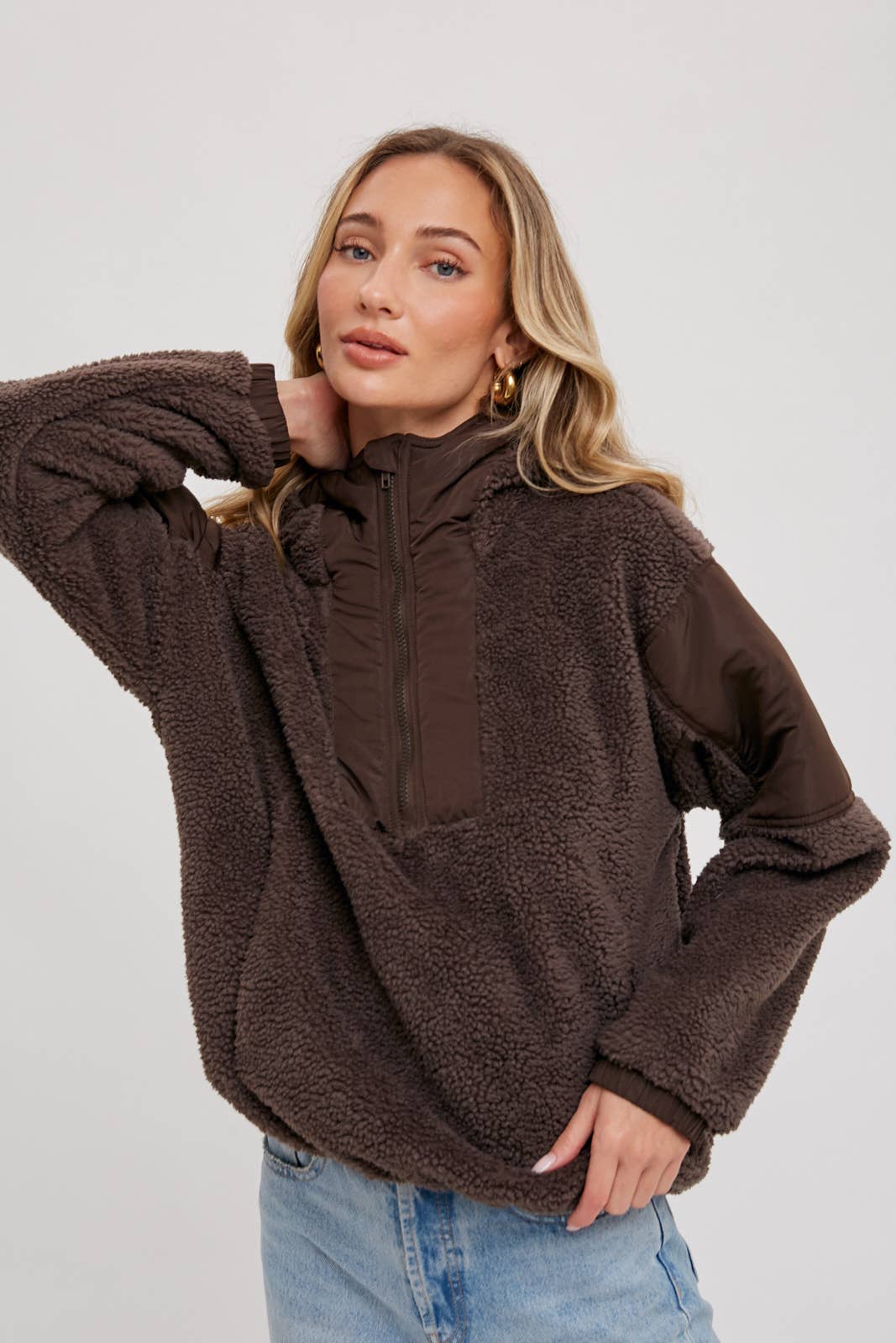 Bluivy - Wholesale Hoodie - Women's - FAUX SHEARLING CONTRAST HOODIE15