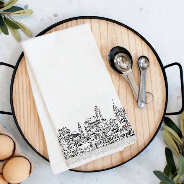 Tryckt Skyline Philadelphia Mjölsäck Kökshandduk för wholesale av Beyond Cushions Corporation
