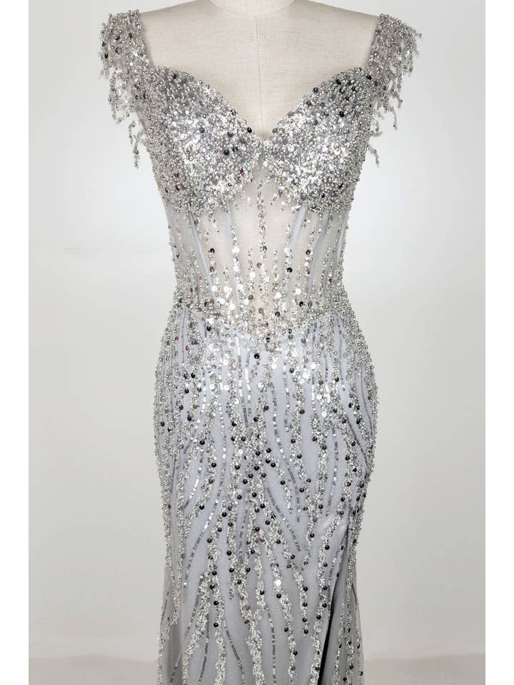 Chicas - Wholesale Gown - Women's - Off the Shoulder Sequin and Bead Long Dress C33159