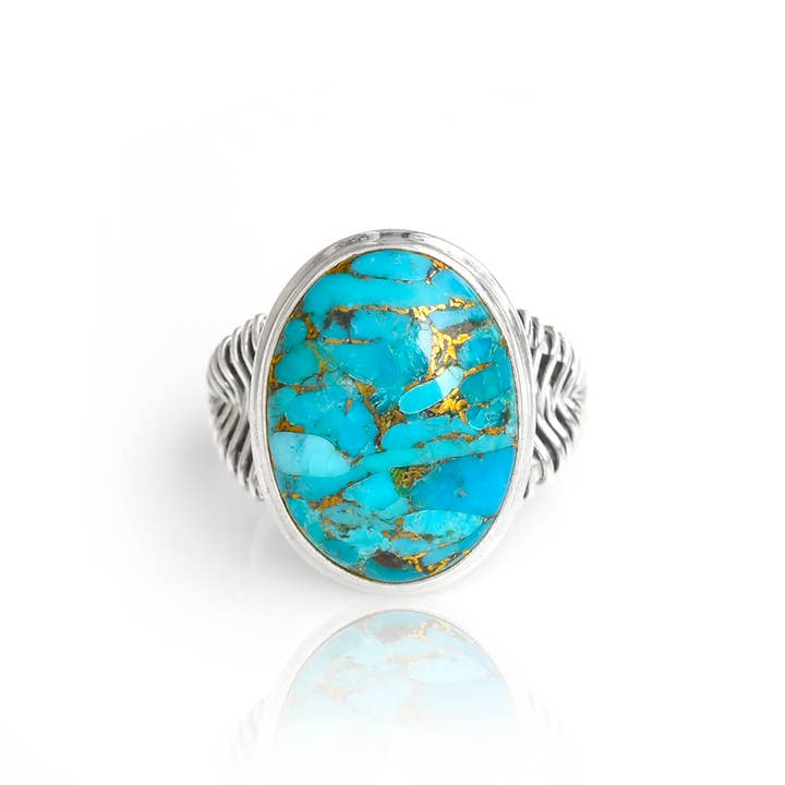 Blue Copper Turquoise 925 Sterling Silver Chunky Ring for wholesale by Tiramisu