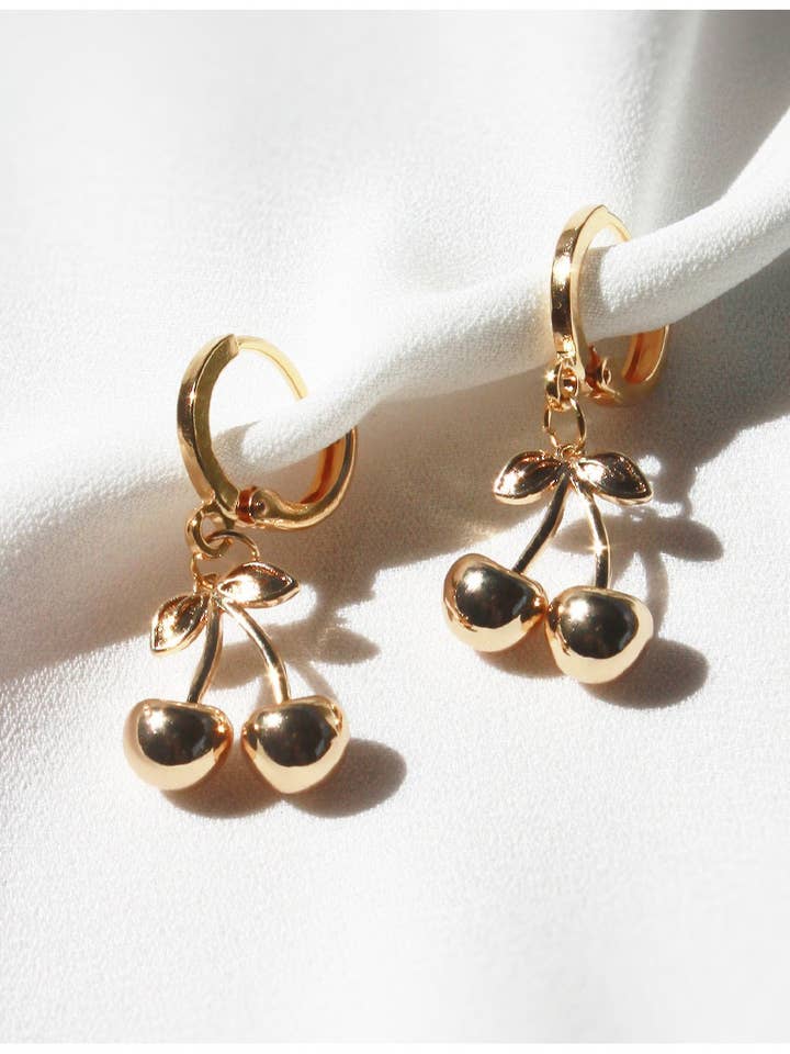 Gold Cherry Stackable Hugger Hoops 70s Chic Gen Z Jewelry for wholesale by Zebber Handmade