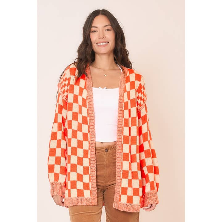 Checker Jacquard Knit Open Cardigan for wholesale by Cozy Casual, Inc.