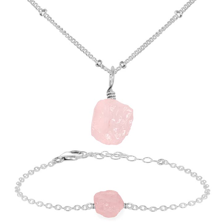 Luna Tide - Wholesale Jewellery set - Raw Rose Quartz Crystal Jewellery Set24