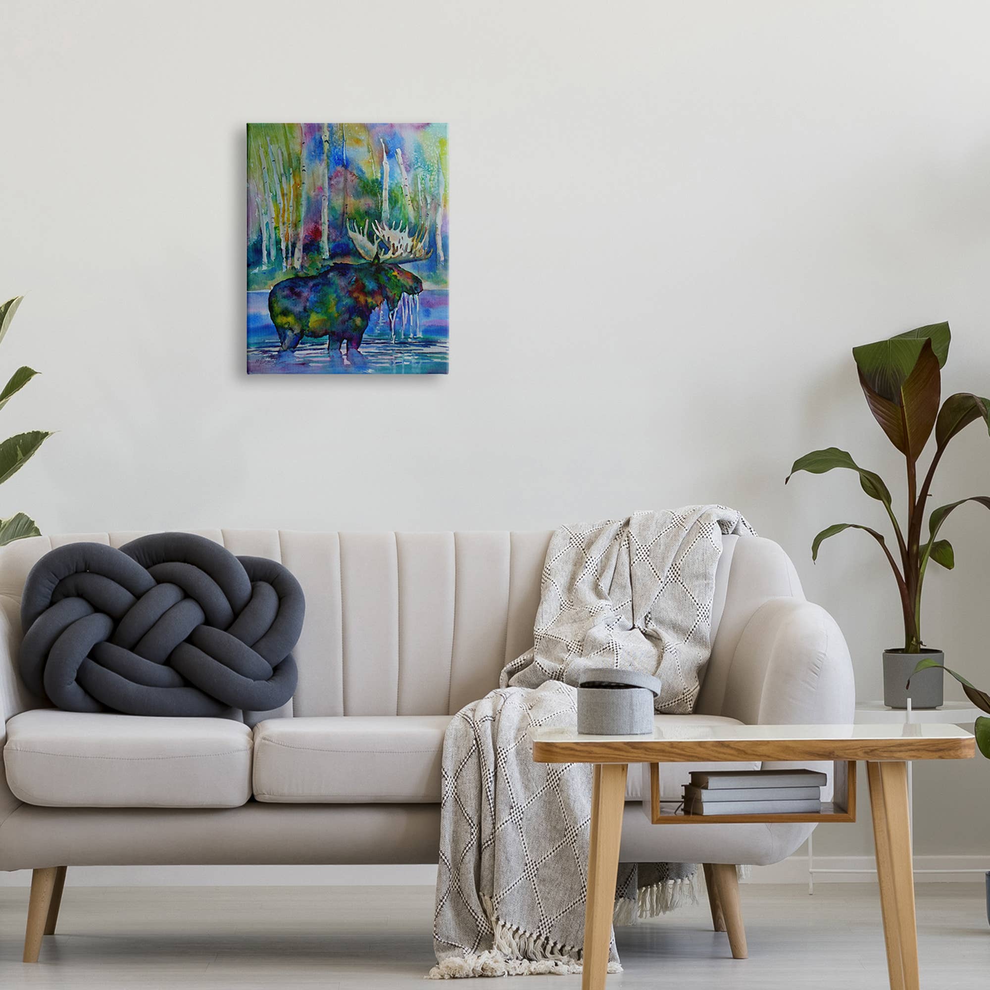 Stupell Industries - Venta al por mayor Ilustración - Lienzo abstracto de alce en agua de lago1