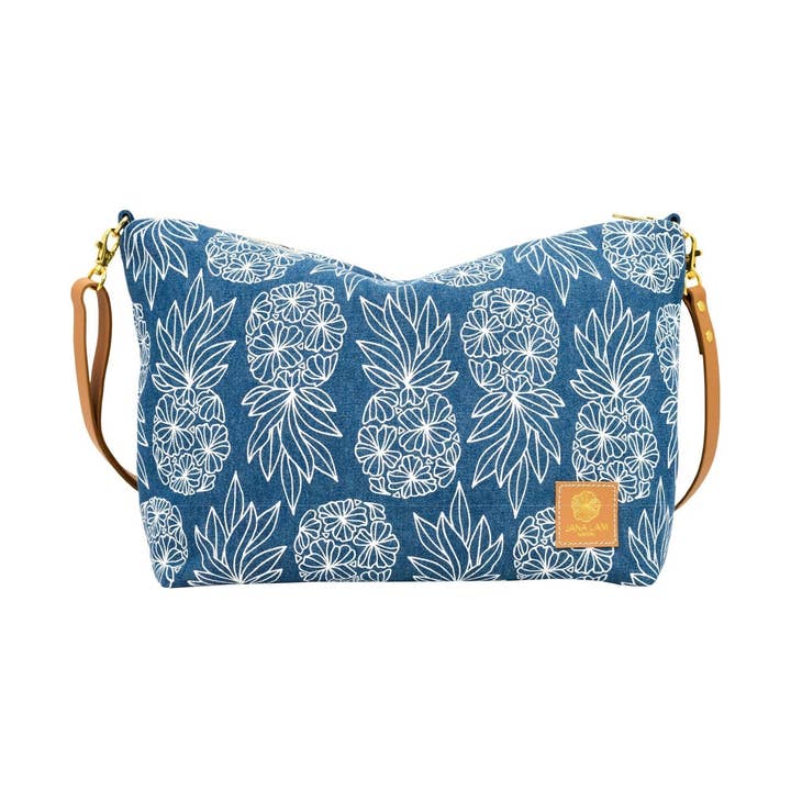 Slouchy Cross Body • Seaflower Pineapple • Denim Collection for wholesale by Jana Lam