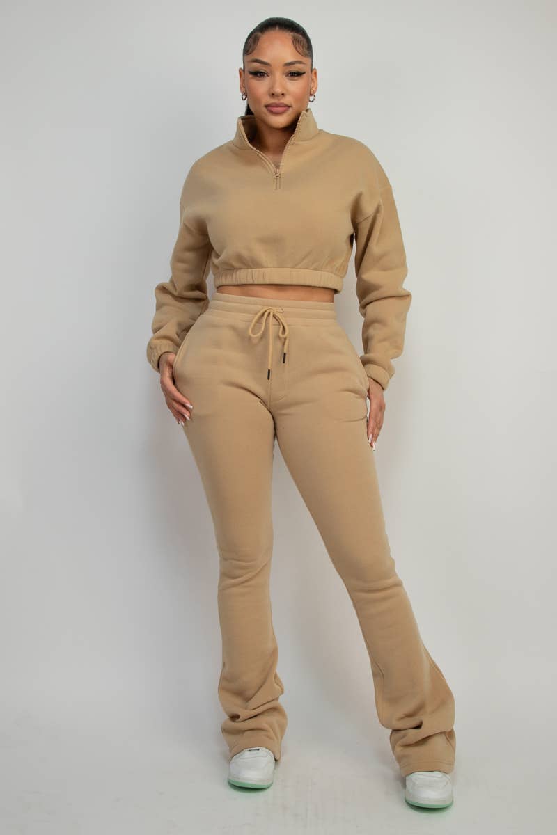 Boswell - Wholesale Lounge Set - Women's - FLEECE HALF ZIP TOP AND PANTS SETS9