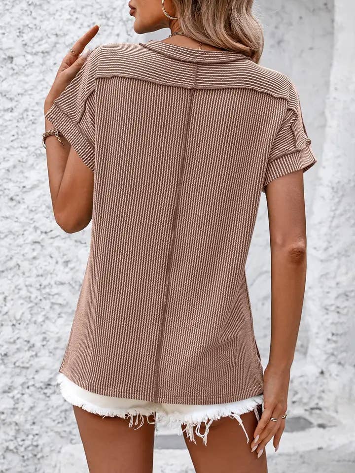 Lovesoft - Wholesale Knit Top - Women's - Backstitch Stripe Knit Short-Sleeve Casual T-Shirt