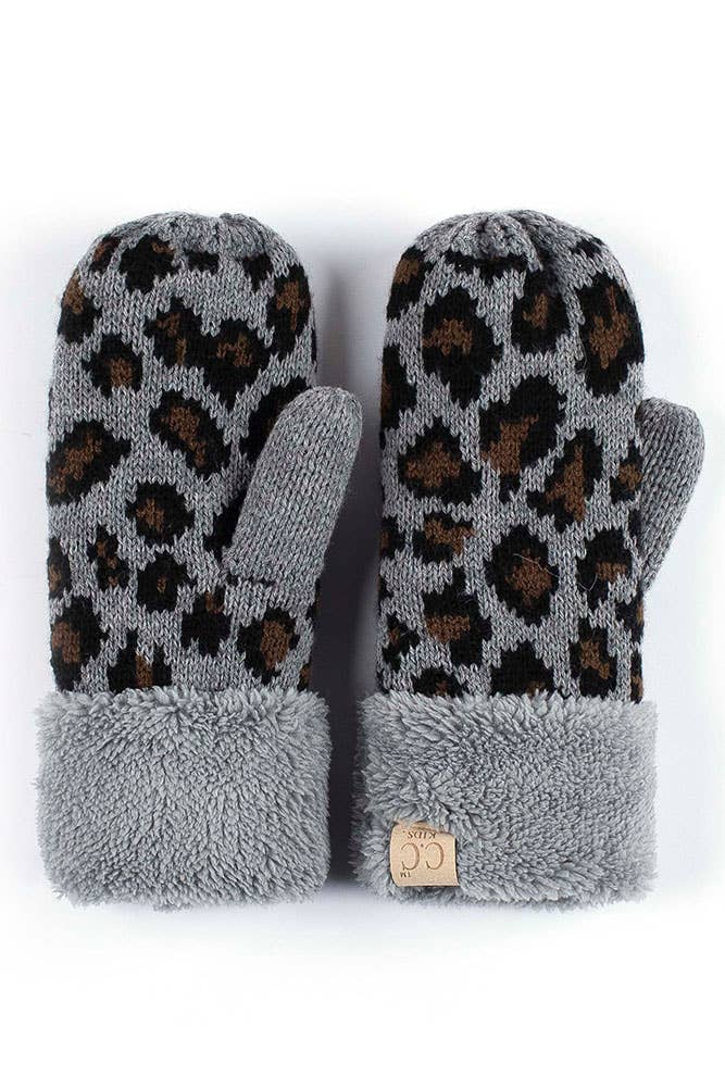 Hana - Wholesale Mittens - Kids - C.C Kids Knitted Leopard Fuzzy Lining Cuff Mitten1