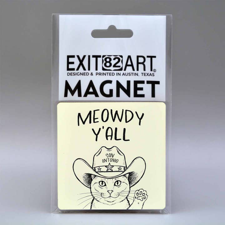 Meowdy Y'all - San Antonio - Imán cuadrado de 3" para venta al por mayor de EXIT82ART
