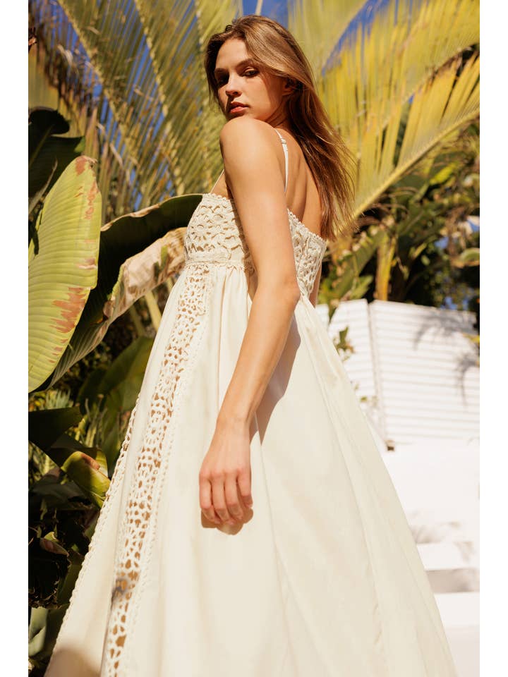 Burgundy LD1805 Crochet Accent Maxi Dress for wholesale on Faire8