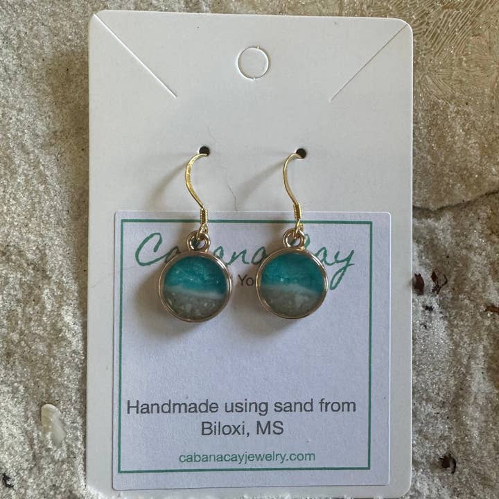Beach Sand Petite Gold Circle Earrings (choose your beach) for wholesale by Cabana Cay