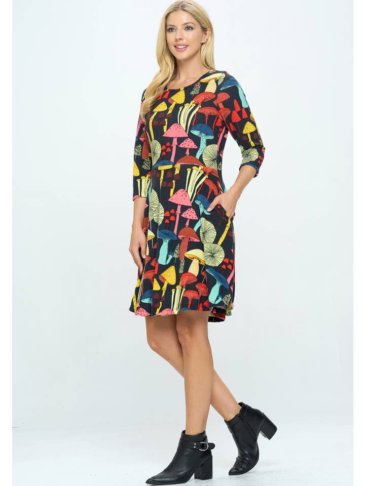 LA Soul - Wholesale Dress - Women's - Mushroom Print Plus Size Winter Tunic Dress
