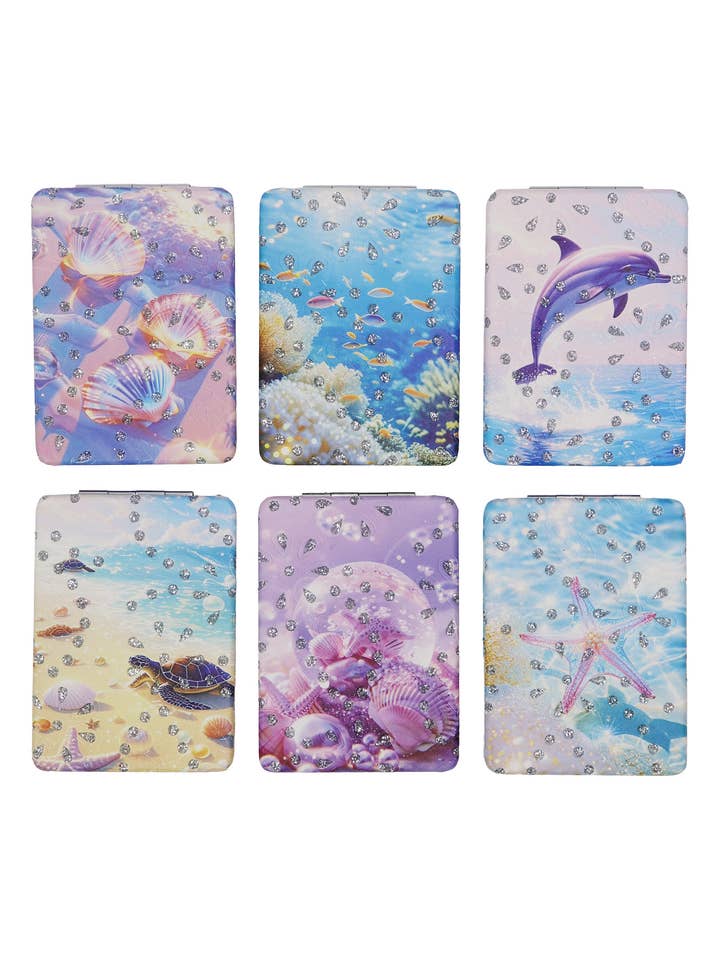 Marine Life Glitter Rectangular Compact Mirror for wholesale by Cap Zone
