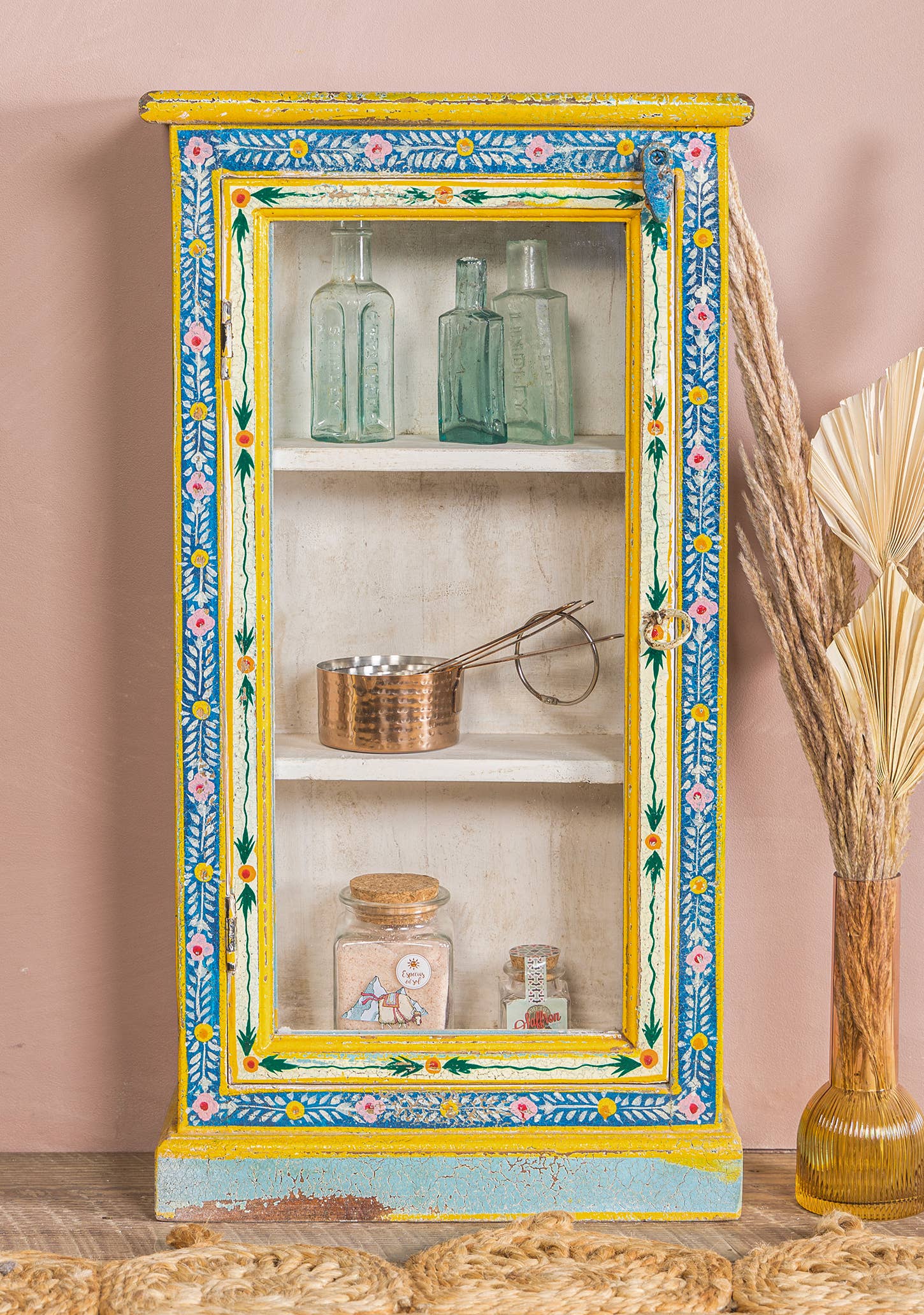 Namaste - Wholesale Cabinet - Kanchana Glazed Tall Showcase Hand Painted0