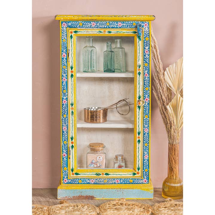 Namaste - Venta al por mayor Armario - Vitrina alta vintage pintada a mano con puerta esmaltada