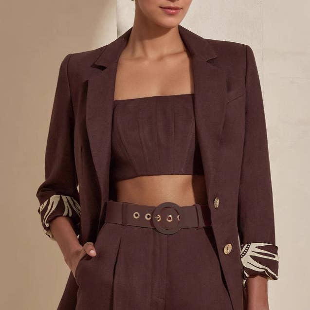 Conjunto de Calças com Fivela de Metal Sob Medida Castanho Escuro N5Z582 por atacado de alberalkirk