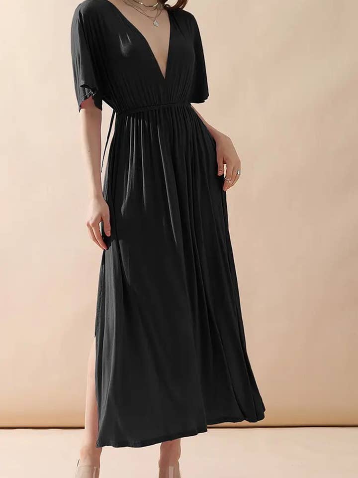 ACCITY - Wholesale Dress - Women's - V-Neck Short Sleeve Back Bow Empire Dress18