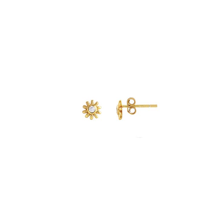 Sunburst Crystal Stud Earrings 18K Gold Vermeil CZ Crystals Nickel Free Hypoallergenic Ships from CA for wholesale by Kris Nations