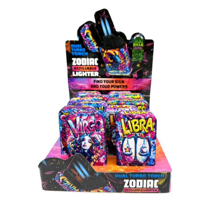 Smokezilla Zodiac Dual Torch Lighter Assortment - 12/Display for wholesale by Novelty Brands