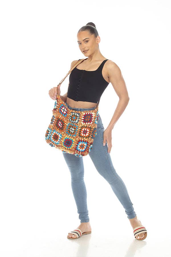 Lakhays Collection Inc. - Wholesale Crossbody Bag - Women's - Thick Yarn Granny Square Crossbody Bag0