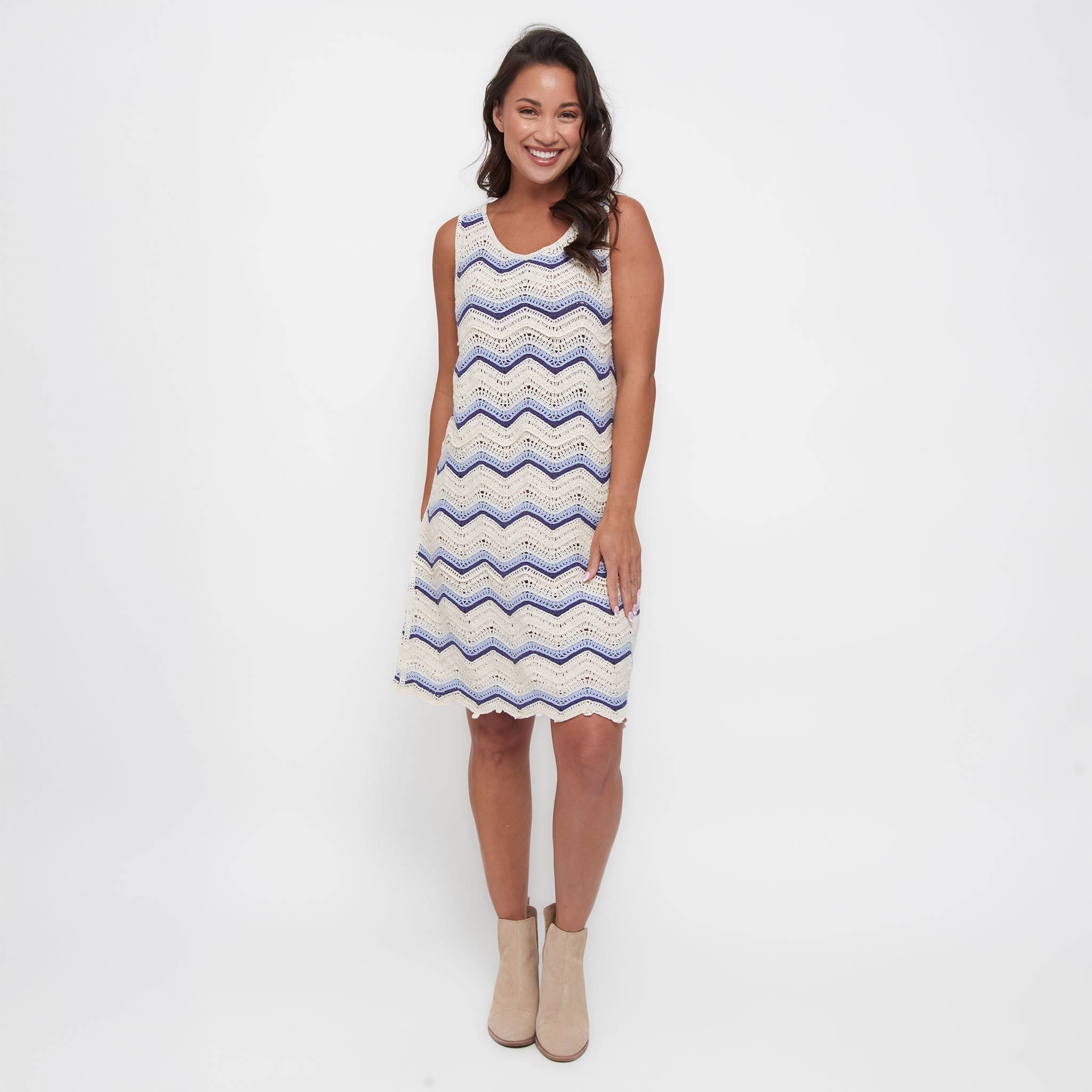 Howard's – Engroshandel Kjole - Dame – Hæklet Kjole Kala Stribet Ærmeløs Rund Halsudskæring12