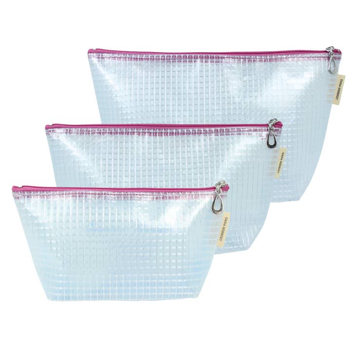 Dana Herbert – bolsa de maquilhagem e cosméticos por atacado – Conjunto de Bolsas de Maquilhagem em Vinil com Padrão de Grade - P, M, + G (Poupe 2$!)1