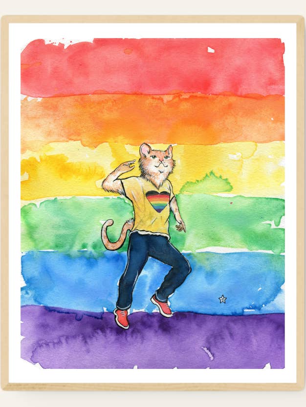 Rainbow Gay Cat - Queer LGBT+ Pride - 8x10 Art Print for wholesale by Darling Illustrations
