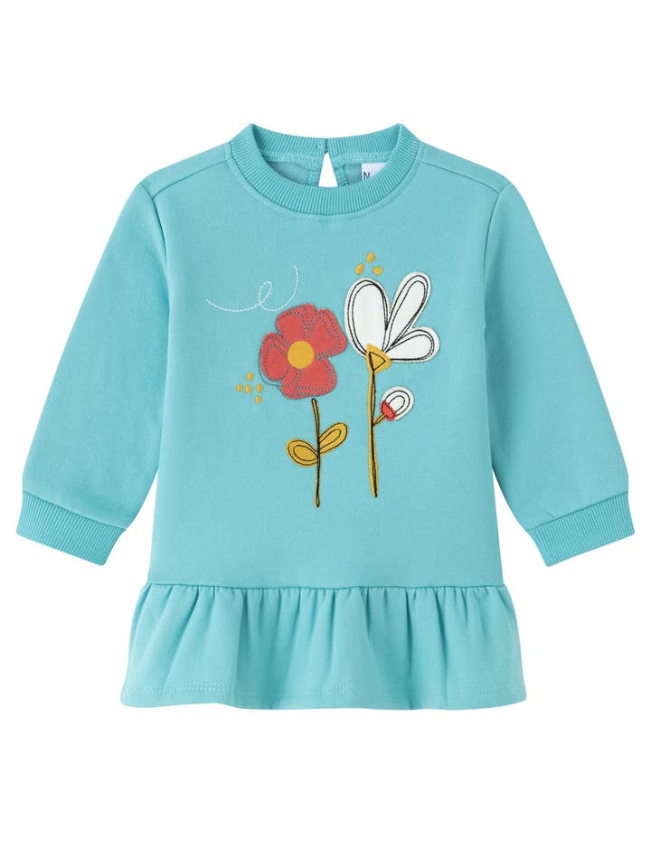Vestito azzurro per bambina con ricami floreali per la vendita all'ingrosso da parte di Newness Kids