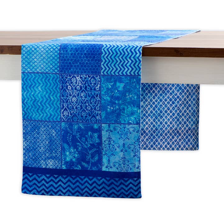 Table Runner 100% Cotton - Double Layer - Indigo Love for wholesale by Maison d'Hermine - Design in Every Thread